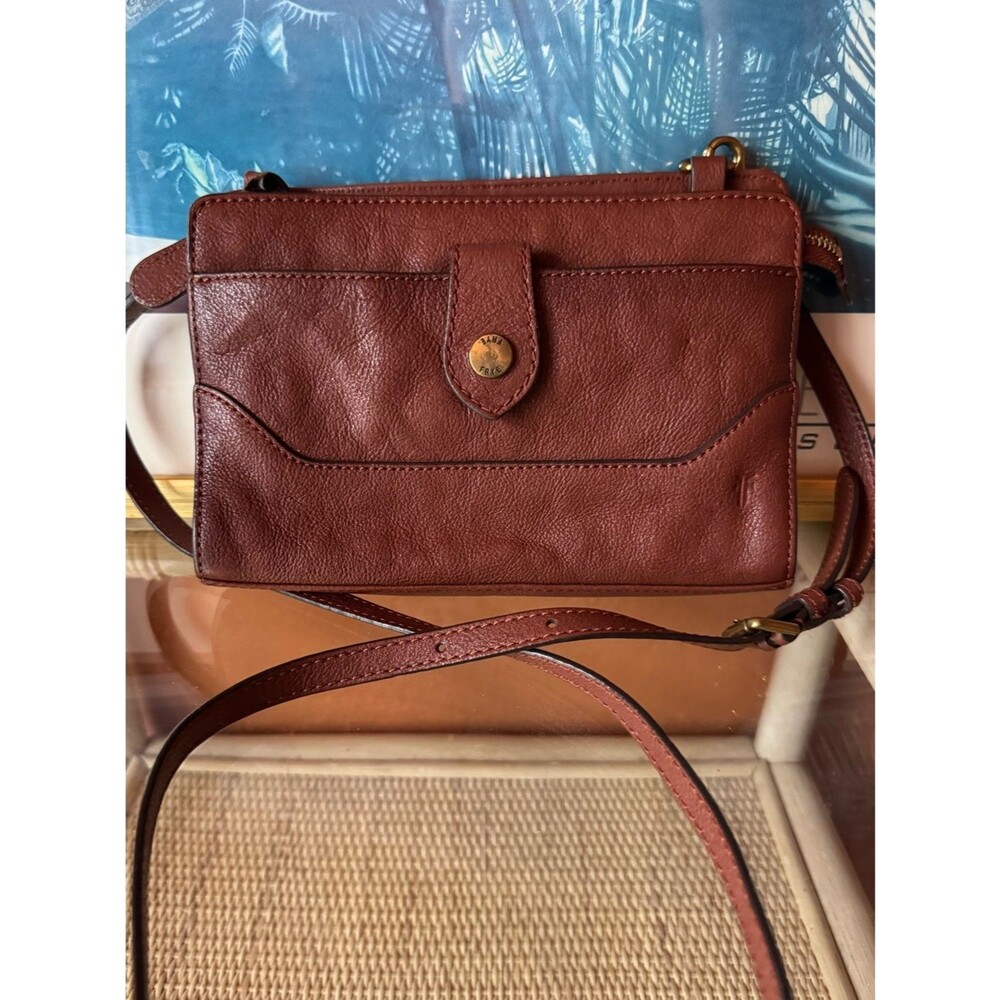 Frye Lucy Leather Crossbody Clutch Cognac Brown Organizer Bag